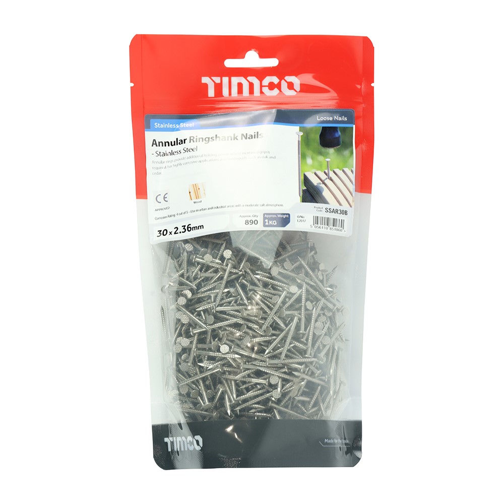 TIMCO Annular Ringshank Nails - Stainless Steel 30 x 2.36mm (1kg)