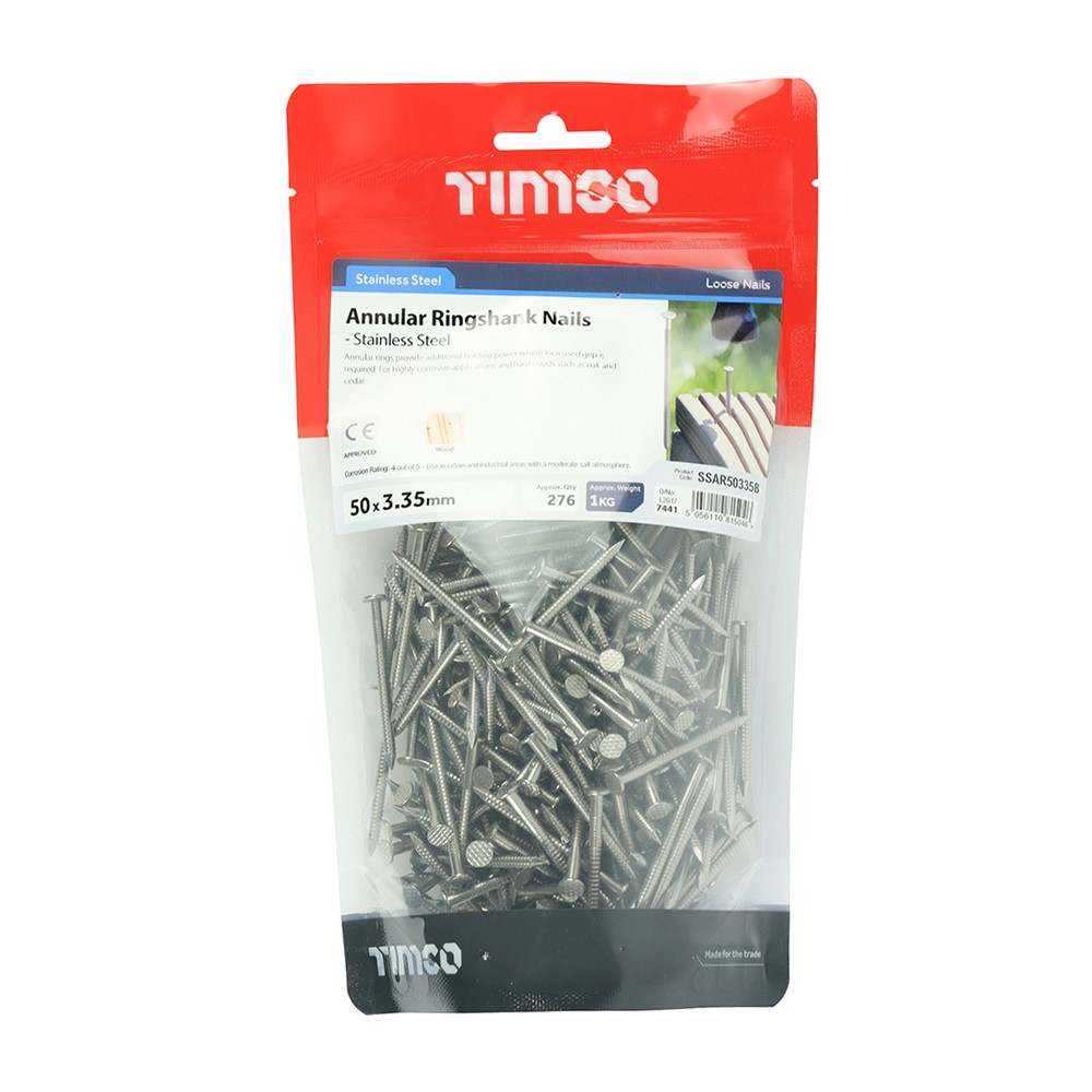 TIMCO Annular Ringshank Nails - Stainless Steel 50 x 3.35mm (1kg)