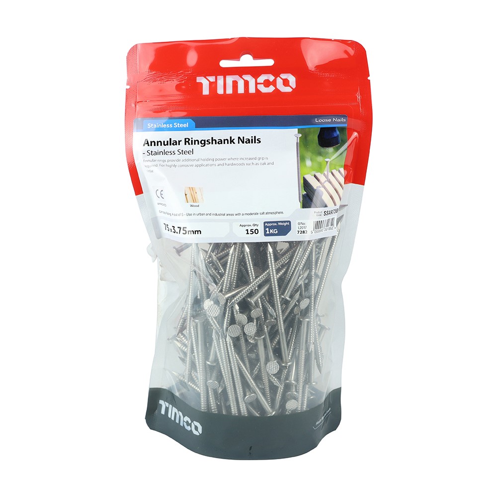 TIMCO Annular Ringshank Nails - Stainless Steel 75 x 3.75mm (1kg)