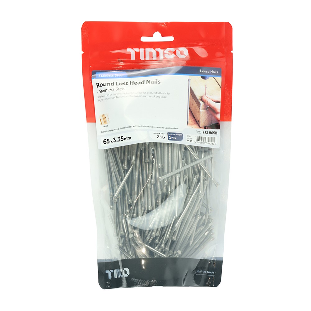 TIMCO Round Lost Head Nails - Stainless Steel 65 x 3.35mm (1kg)