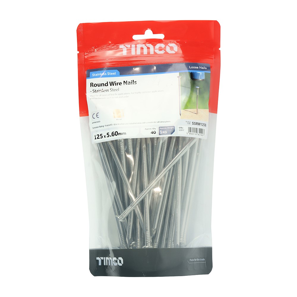 TIMCO Round Wire Nails - Stainless Steel 125 x 5.60mm (1kg)