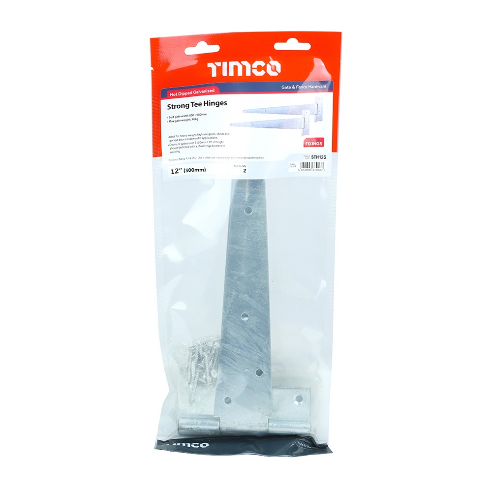TIMCO Pair of Strong Tee Hinges - Hot Dipped Galvanised 12