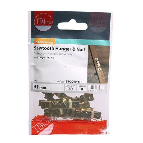 TIMCO Sawtooth Hangers and Nails - Electro Brass 41mm (20)