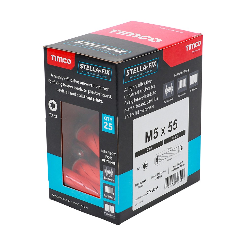 TIMCO Stella Fix Universal Anchors - TX - Pan - Red M5 x 55mm (25 Pack)