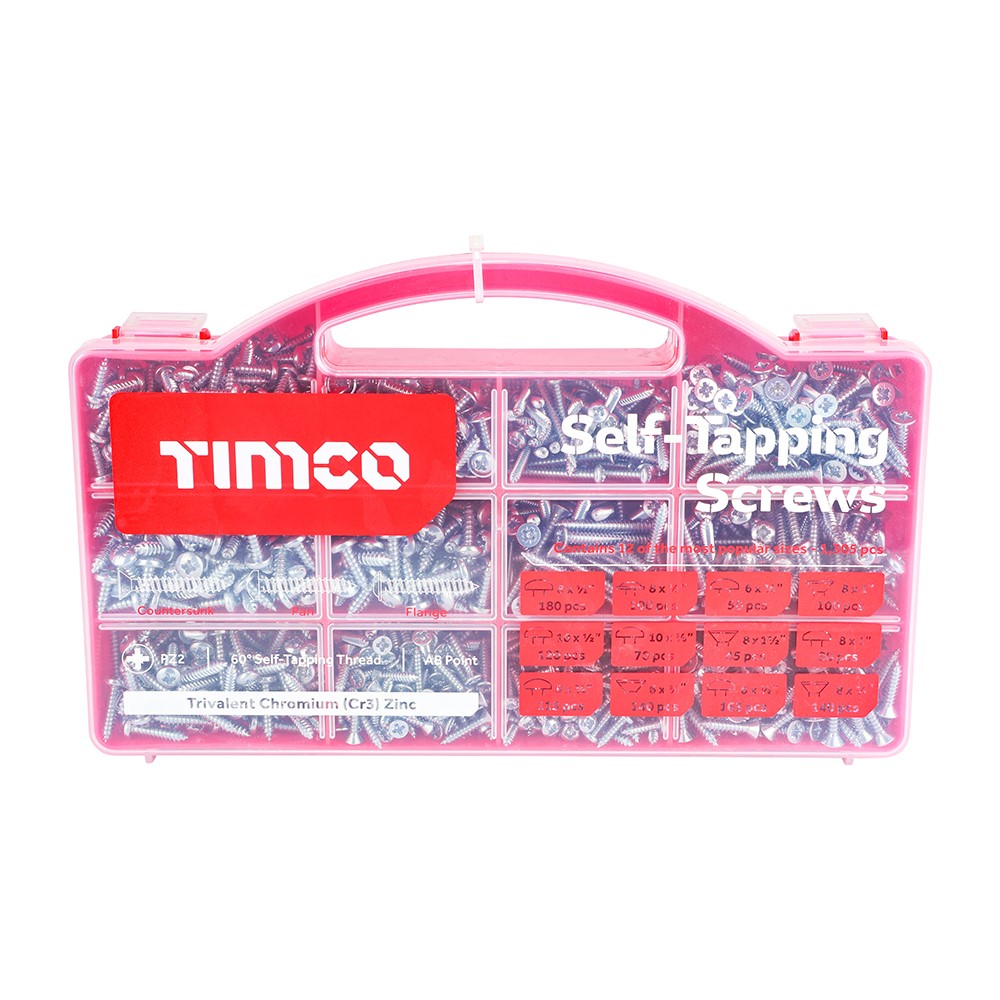 TIMCO Metal Tapping Screws - Mixed Tray - PZ - Self-Tapping - Zinc 1,305 Pack (1,305 Tray)