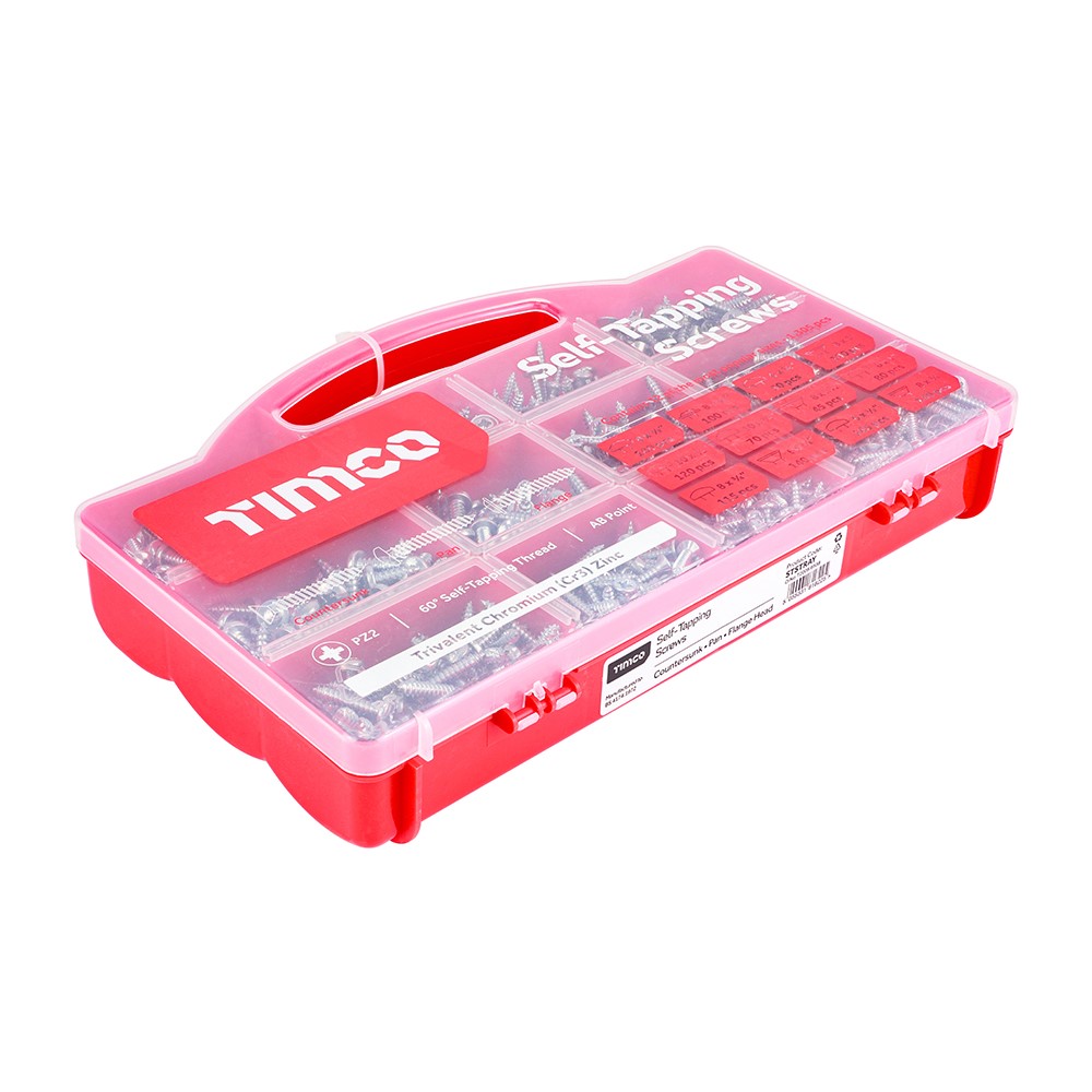 TIMCO Metal Tapping Screws - Mixed Tray - PZ - Self-Tapping - Zinc 1,305 Pack (1,305 Tray)