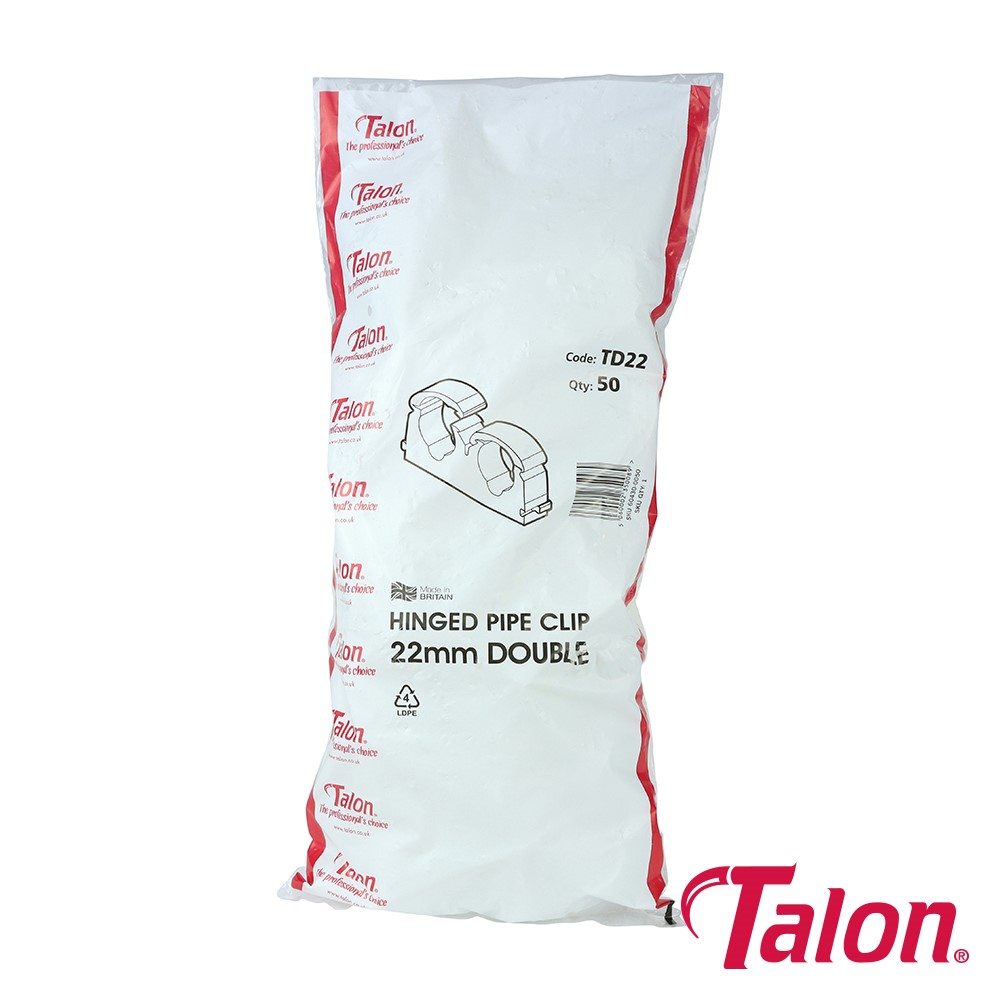 TIMCO Double Hinged Pipe Clip - White - TD22 22mm (50 Bag)