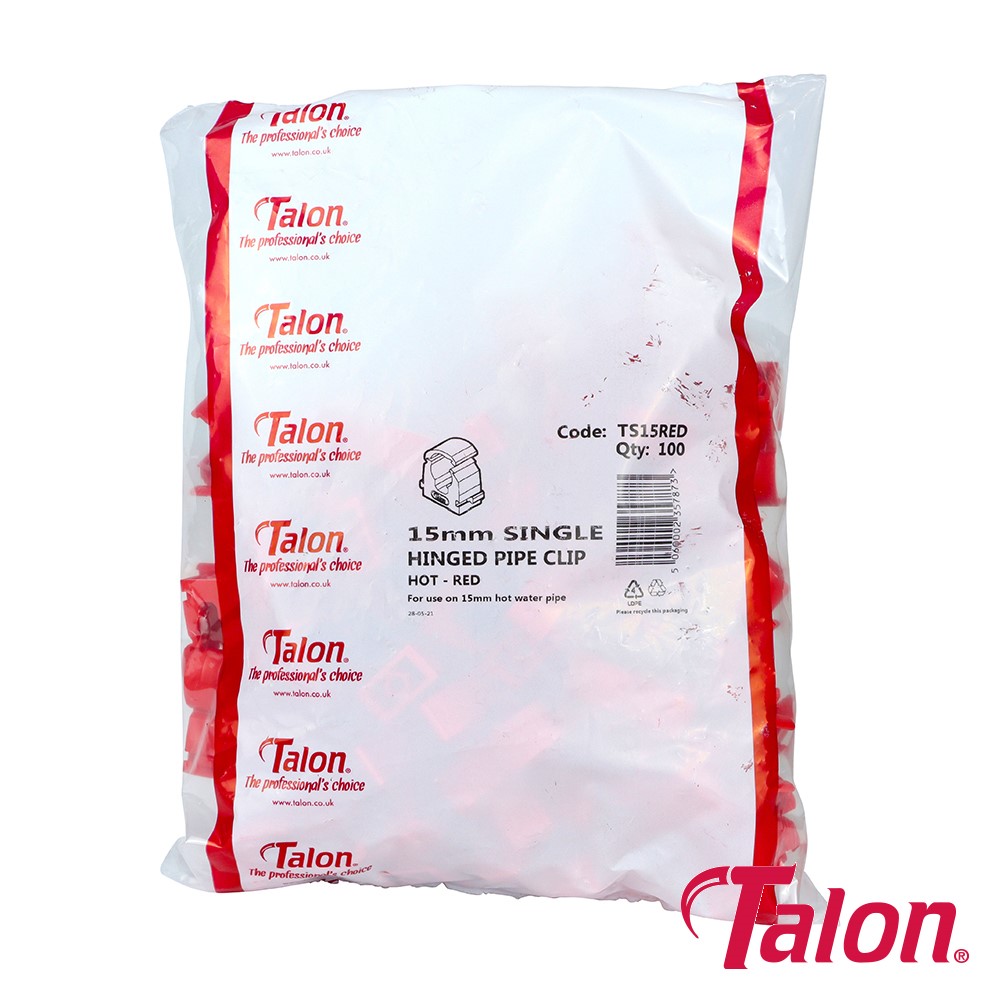 TIMCO Single Hinged ID Pipe Clip - Red - TS15RED 15mm (100 Bag)