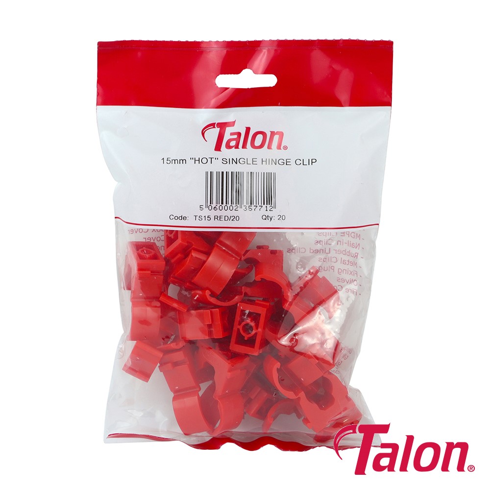 TIMCO Single Hinged ID Pipe Clip - Red - TS15RED20 15mm (20 Bag)