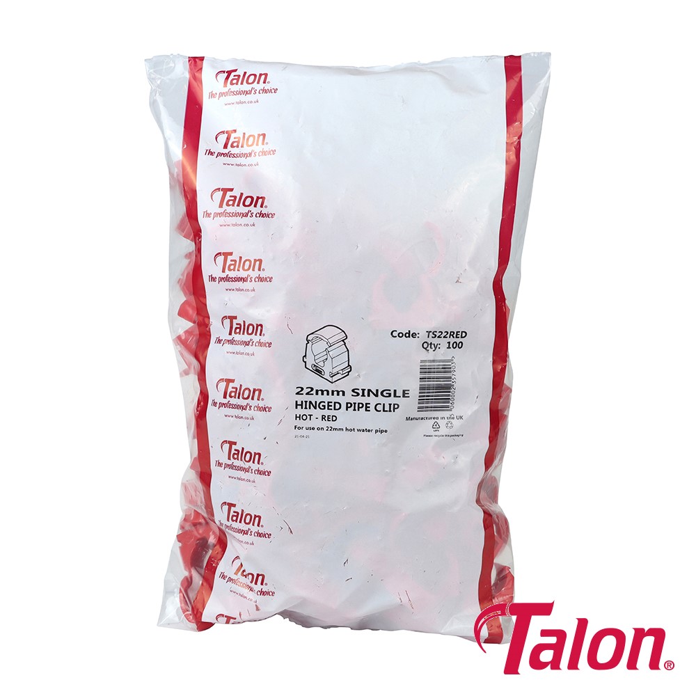 TIMCO Single Hinged ID Pipe Clip - Red - TS22RED 22mm (100 Bag)