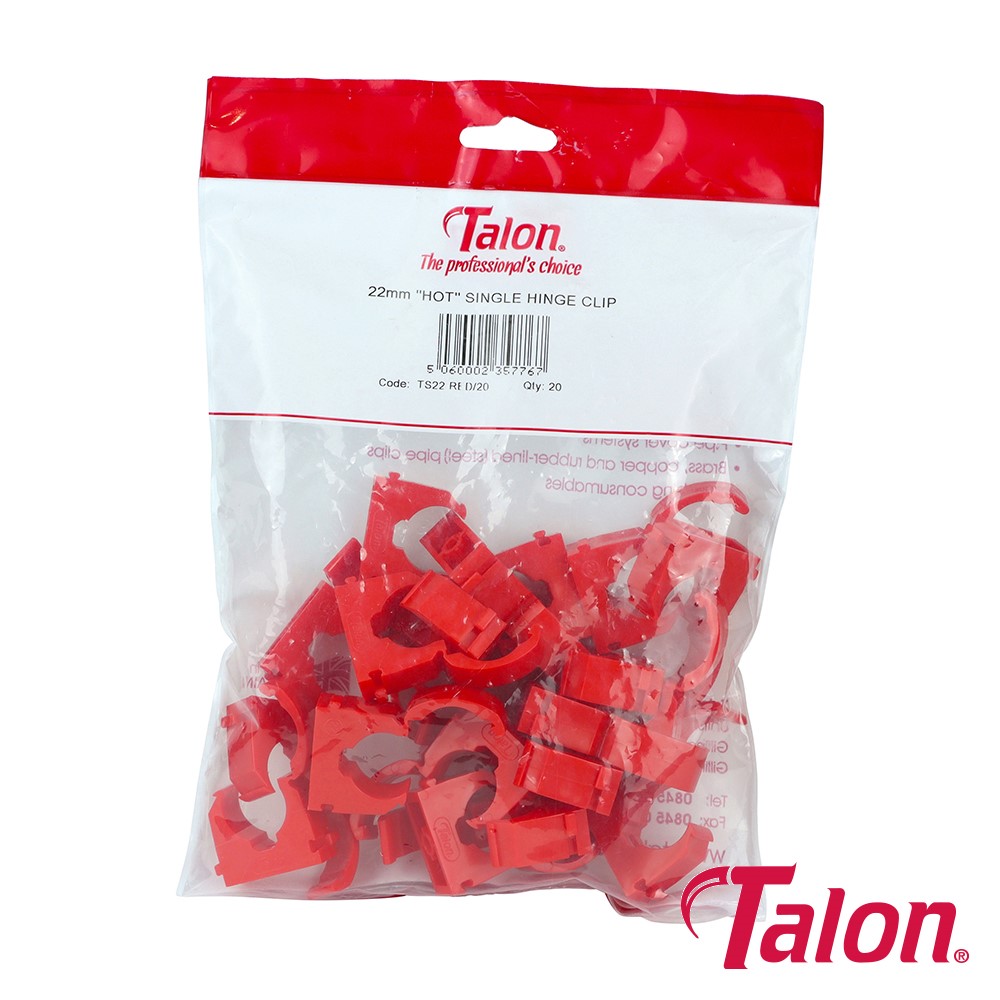 TIMCO Single Hinged ID Pipe Clip - Red - TS22RED20 22mm (20 Bag)