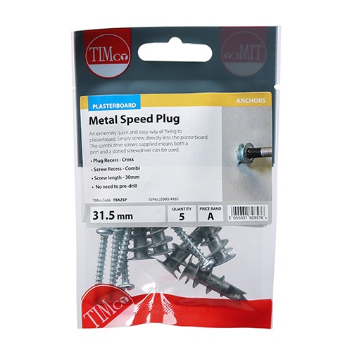 TIMCO Metal Speed Plugs & Screws - Zinc 31.5mm (5 Pack)