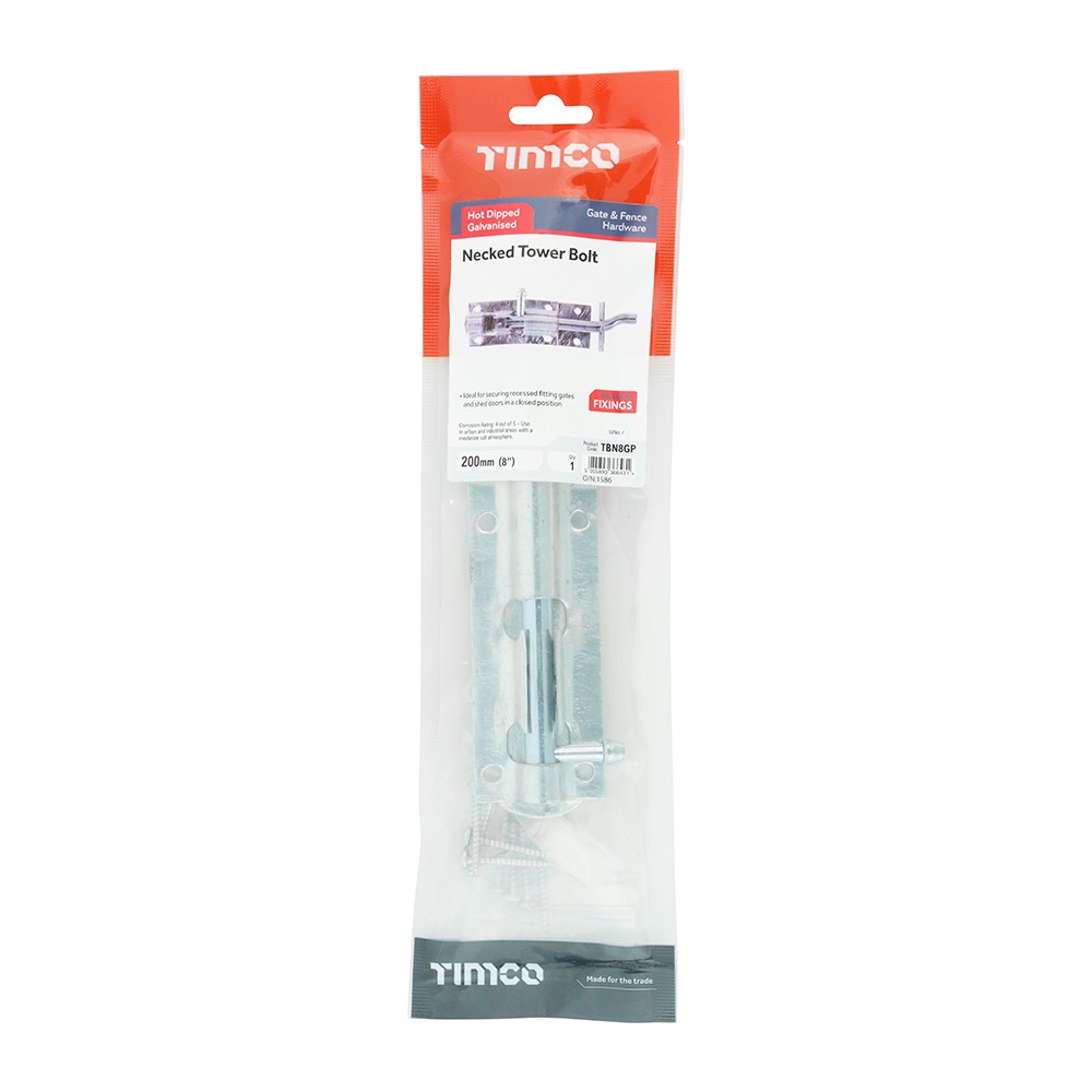 TIMCO Necked Tower Bolt - Hot Dipped Galvanised 8