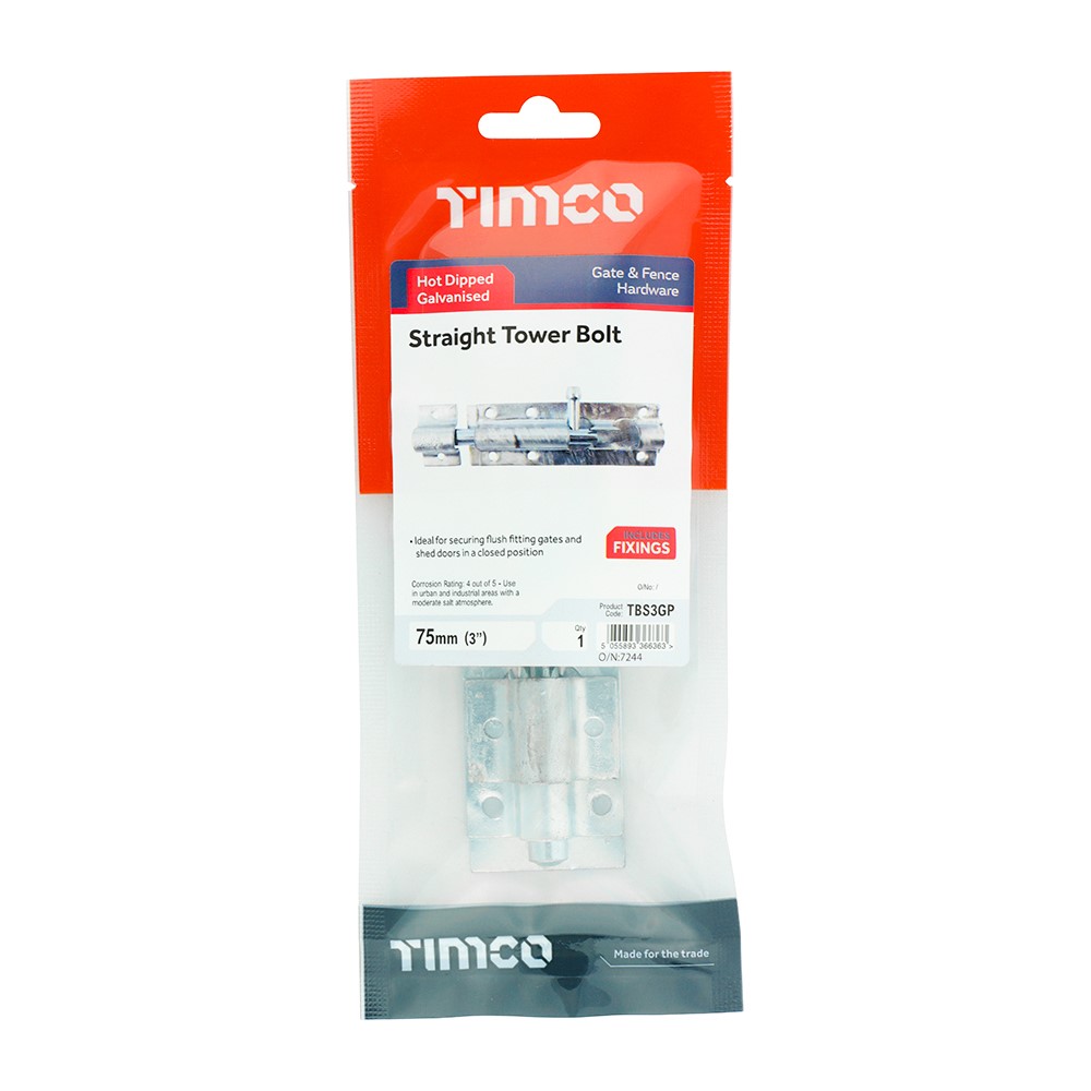TIMCO Straight Tower Bolt - Hot Dipped Galvanised 3