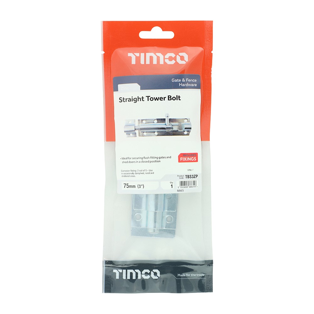 TIMCO Straight Tower Bolt - Zinc 3