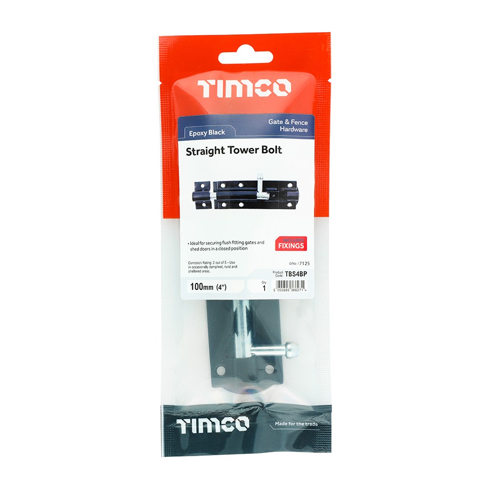 TIMCO Straight Tower Bolt - Black 4