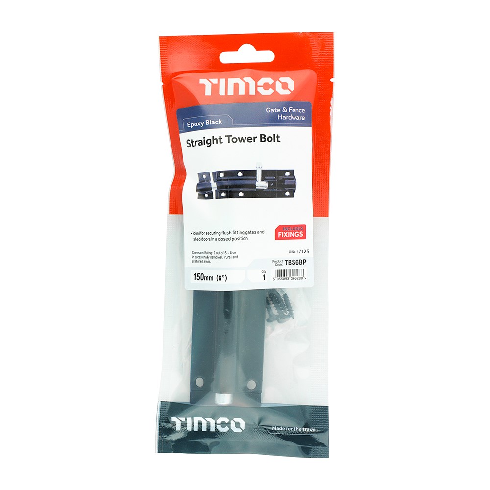 TIMCO Straight Tower Bolt - Black 6