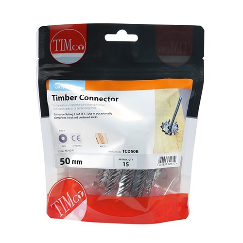 TIMCO Timber Connectors - Double Sided - Galvanised 50mm / M12 (15)