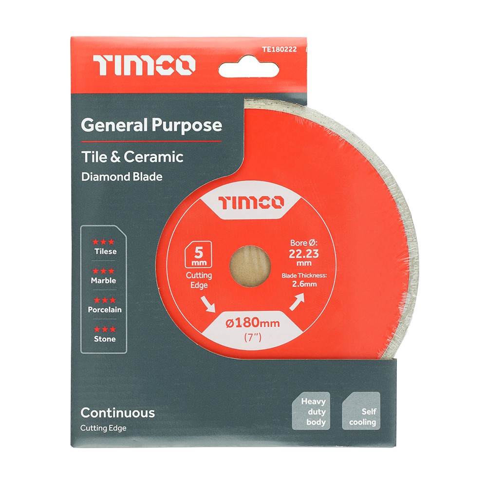 TIMCO General Purpose Tile & Ceramic Diamond Blade - Continuous 180 x 22.2mm