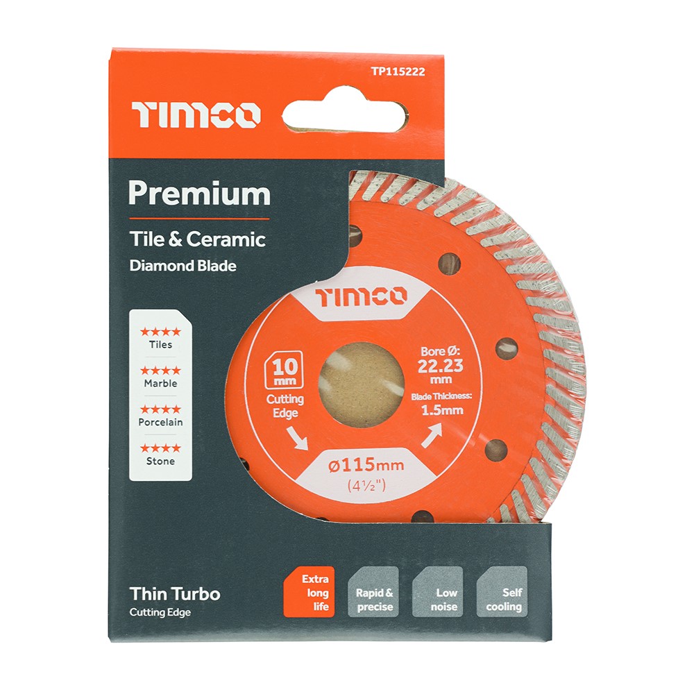 TIMCO Premium Tile & Ceramic Diamond Blade - Thin Turbo 115 x 22.2mm