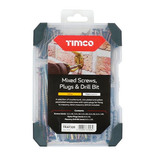 TIMCO Mixed Tray - Screws Plug & Drill Bit 251 Pack