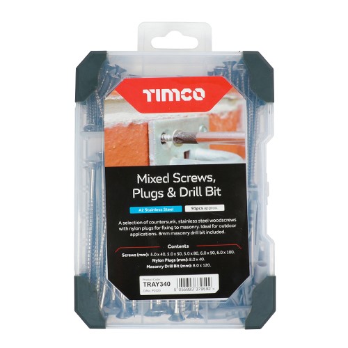 TIMCO Mixed Tray - Screws Plug & Drill Bit  A2 Stainless Steel 251 Pack