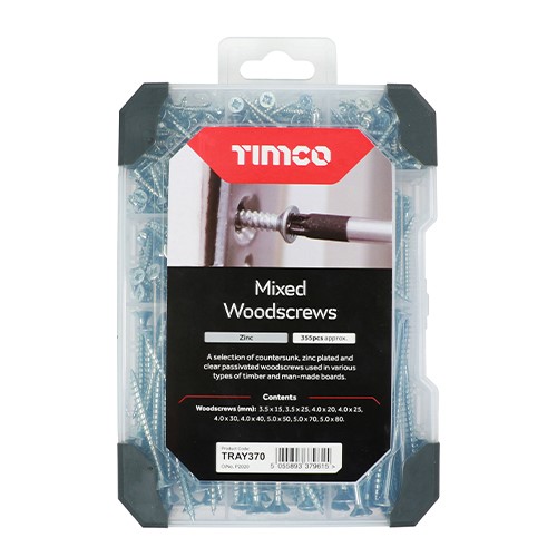 TIMCO Mixed Tray  Woodscrews - Zinc 340 Pack