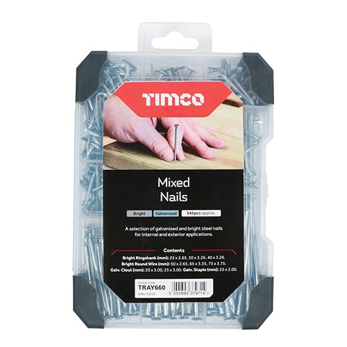 TIMCO Mixed Tray - Nails - Galvanised - Bright 300 Pack