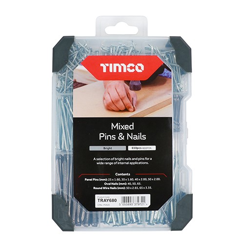 TIMCO Mixed Tray - Pins & Nails - Bright 495 Pack