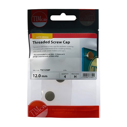 TIMCO Threaded Screw Caps - Solid Brass - Satin 12mm (4 Pack)