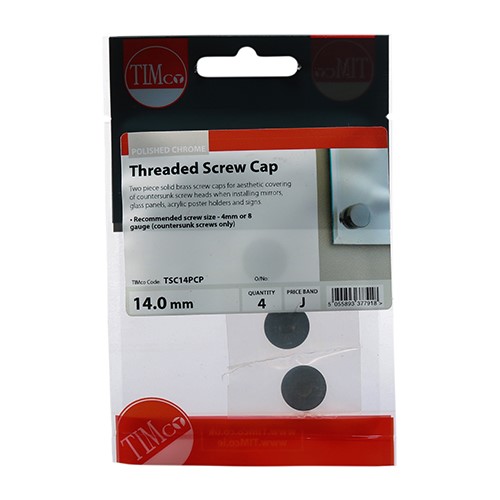 TIMCO Threaded Screw Caps - Solid Brass - Polished Chrome 14mm (4 Pack)