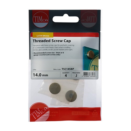 TIMCO Threaded Screw Caps - Solid Brass - Satin 14mm (4 Pack)