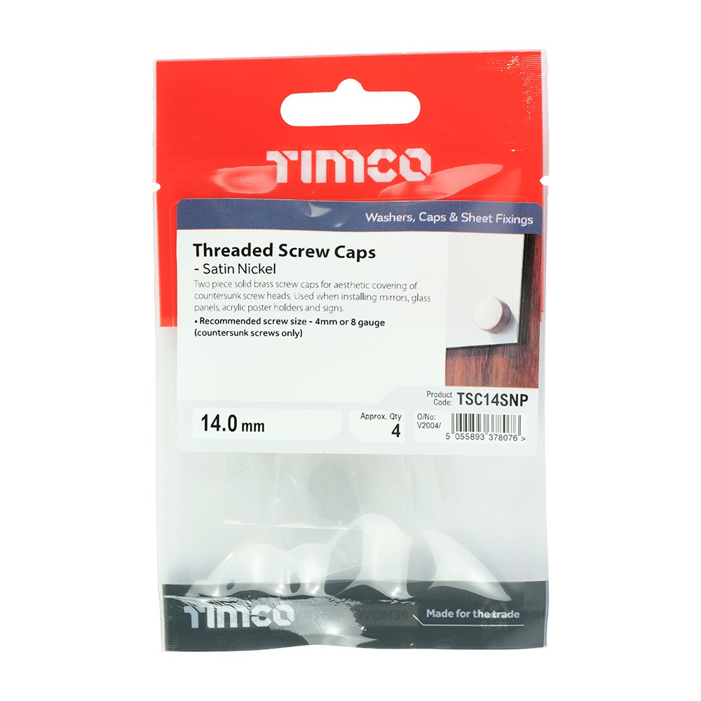 TIMCO Threaded Screw Caps - Solid Brass - Satin Nickel 14mm (4 Pack)