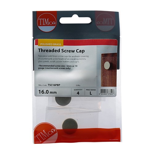 TIMCO Threaded Screw Caps - Solid Brass - Polished Brass 16mm (4 Pack)