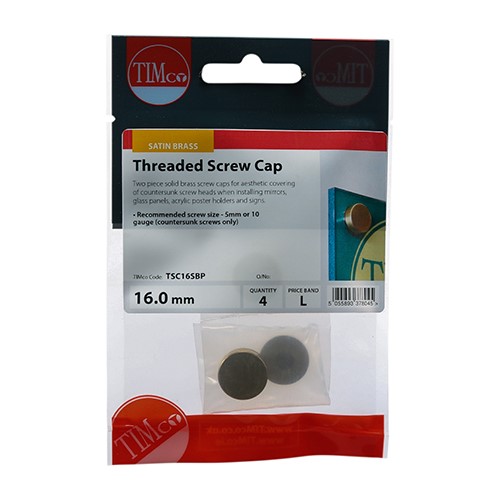 TIMCO Threaded Screw Caps - Solid Brass - Satin 16mm (4 Pack)