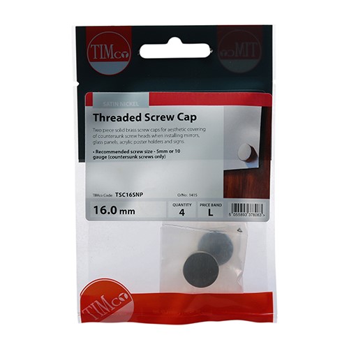TIMCO Threaded Screw Caps - Solid Brass - Satin Nickel 16mm (4 Pack)
