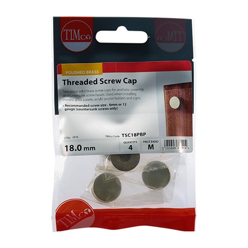 TIMCO Threaded Screw Caps - Solid Brass - Polished Brass 18mm (4 Pack)