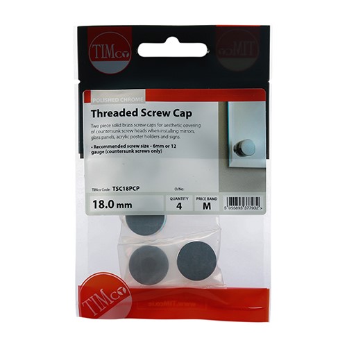 TIMCO Threaded Screw Caps - Solid Brass - Polished Chrome 18mm (4 Pack)
