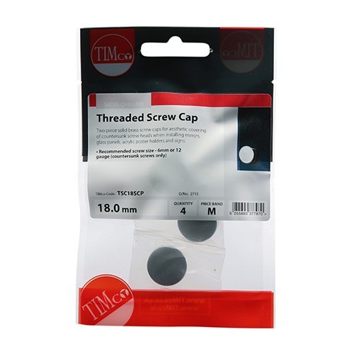 TIMCO Threaded Screw Caps - Solid Brass - Satin Chrome 18mm (4 Pack)