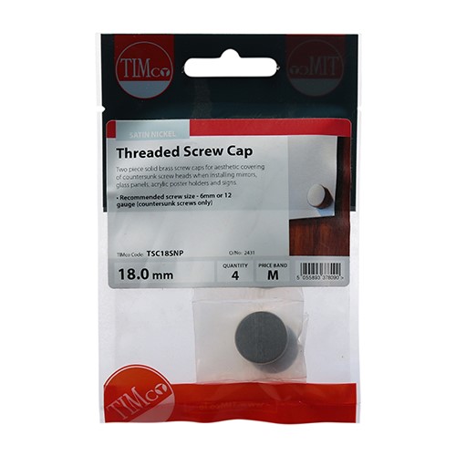 TIMCO Threaded Screw Caps - Solid Brass - Satin Nickel 18mm (4 Pack)