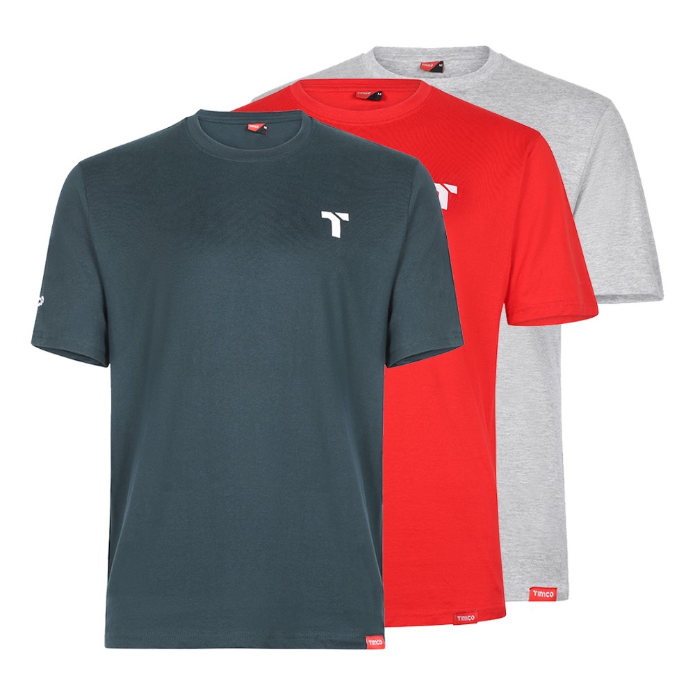 TIMCO Short Sleeve Trade T-Shirt Pack Medium (Grey/Red/Green) (3 Bag)