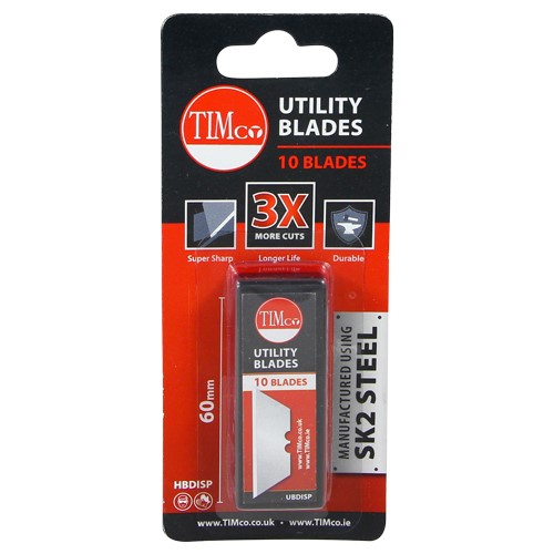 TIMCO Utility Knife Blades 60 x 19 x 0.6mm (10 Pack)