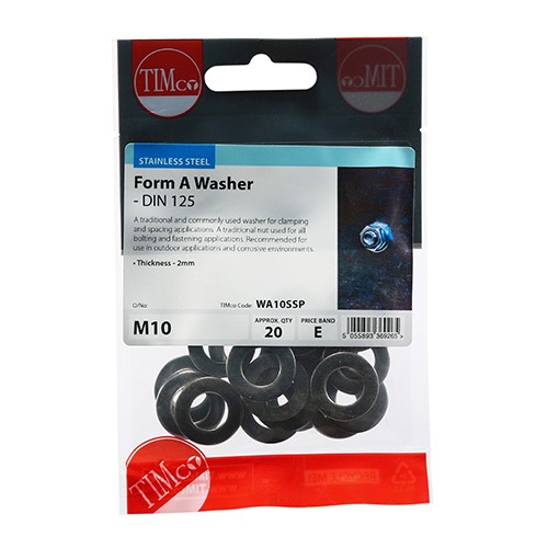 TIMCO Form A Washers - Stainless Steel M10 (20 Pack)