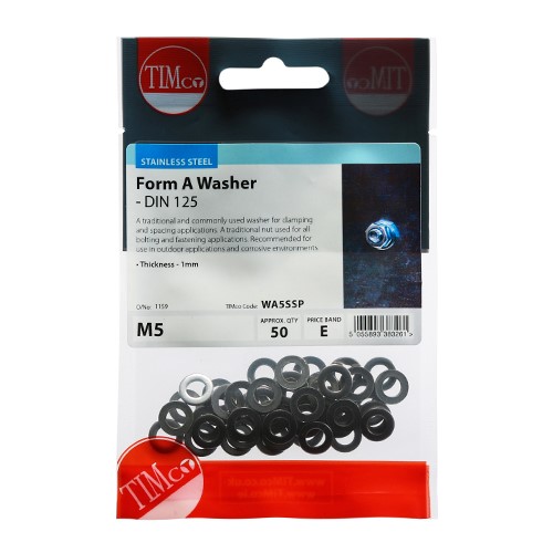 TIMCO Form A Washers - Stainless Steel M5 (50 Pack)