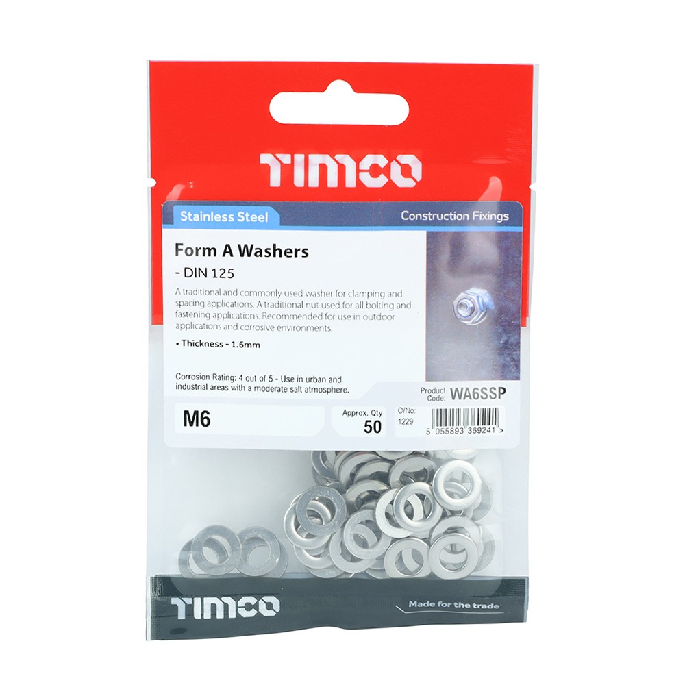 TIMCO Form A Washers - Stainless Steel M6 (50 Pack)