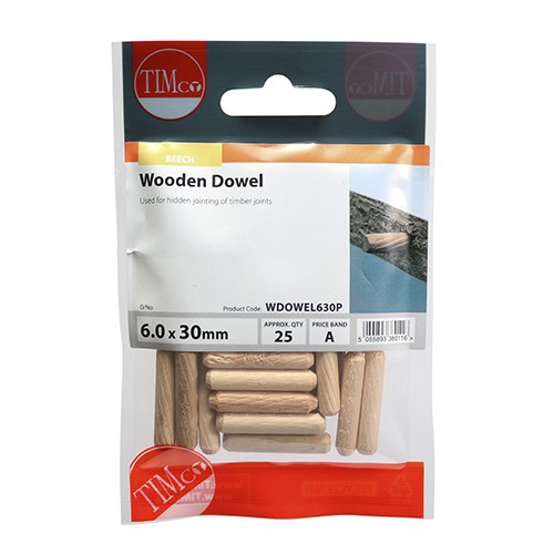TIMCO Wooden Dowels 6.0 x 30mm (25)