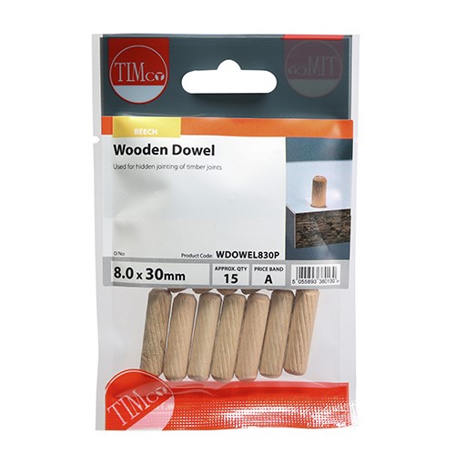TIMCO Wooden Dowels 8.0 x 30mm (15)