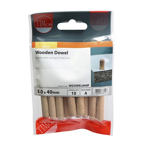 TIMCO Wooden Dowels 8.0 x 40mm (10)