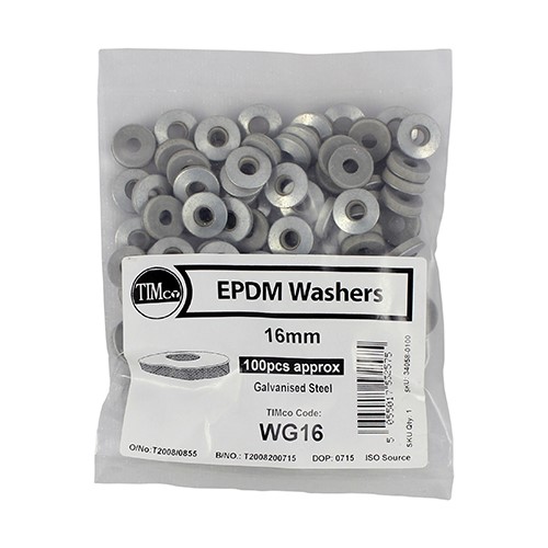 TIMCO EPDM Washers - Galvanised 16mm (100 Pack)