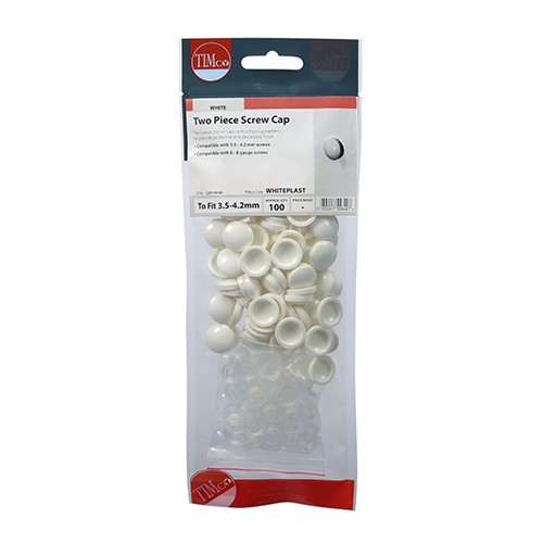 TIMCO Two Piece Screw Caps - White to Fit 3.5 to 4.2mm Screw (100 Pack)